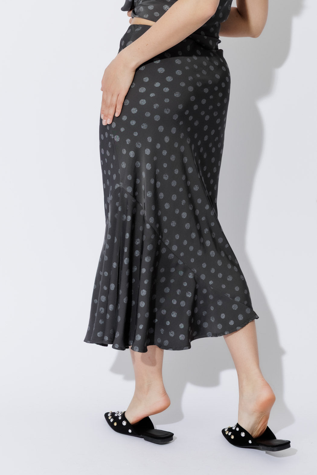 Grey Spot Bias Flounce Skirt
