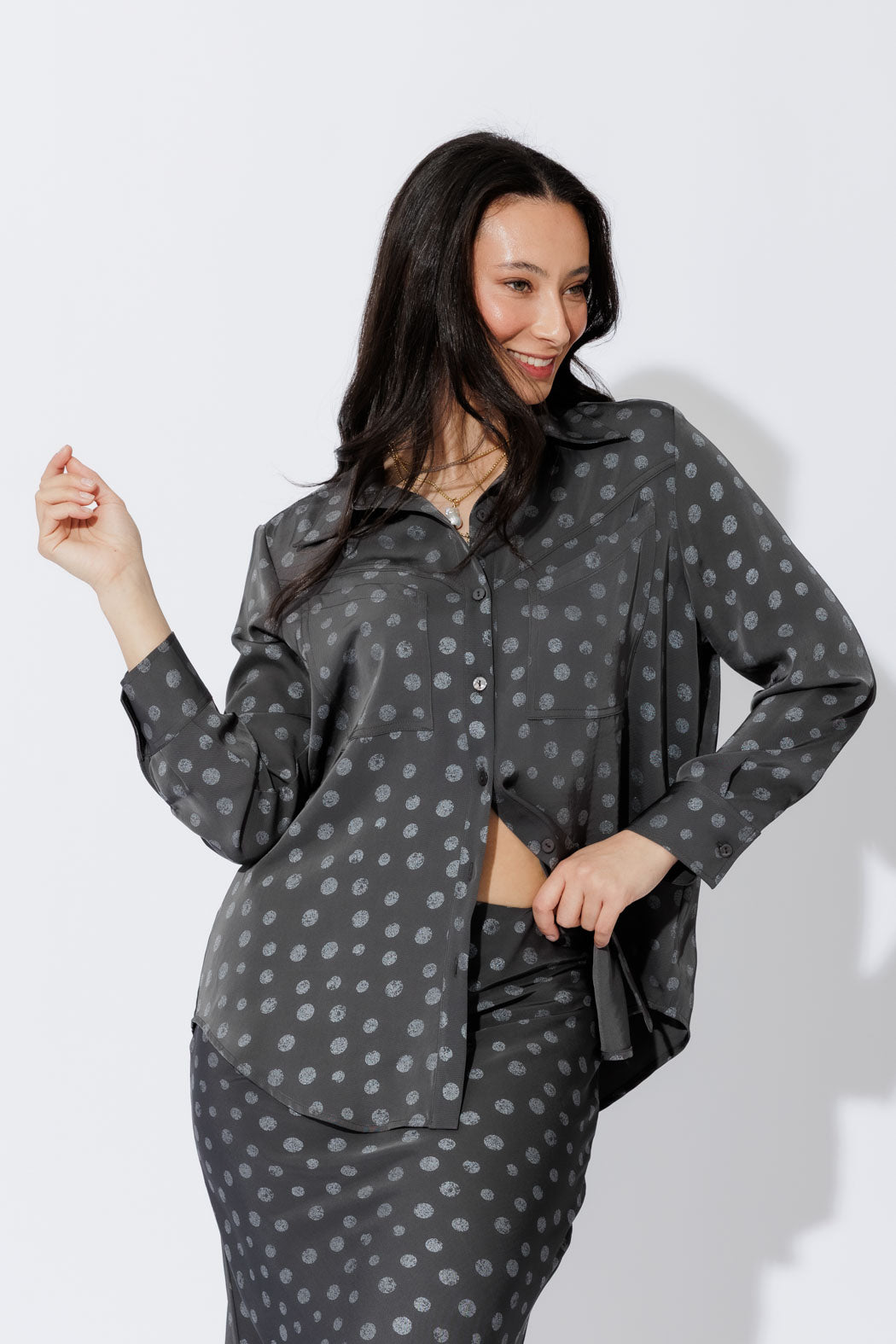 Grey Spot Angle Pocket Shirt