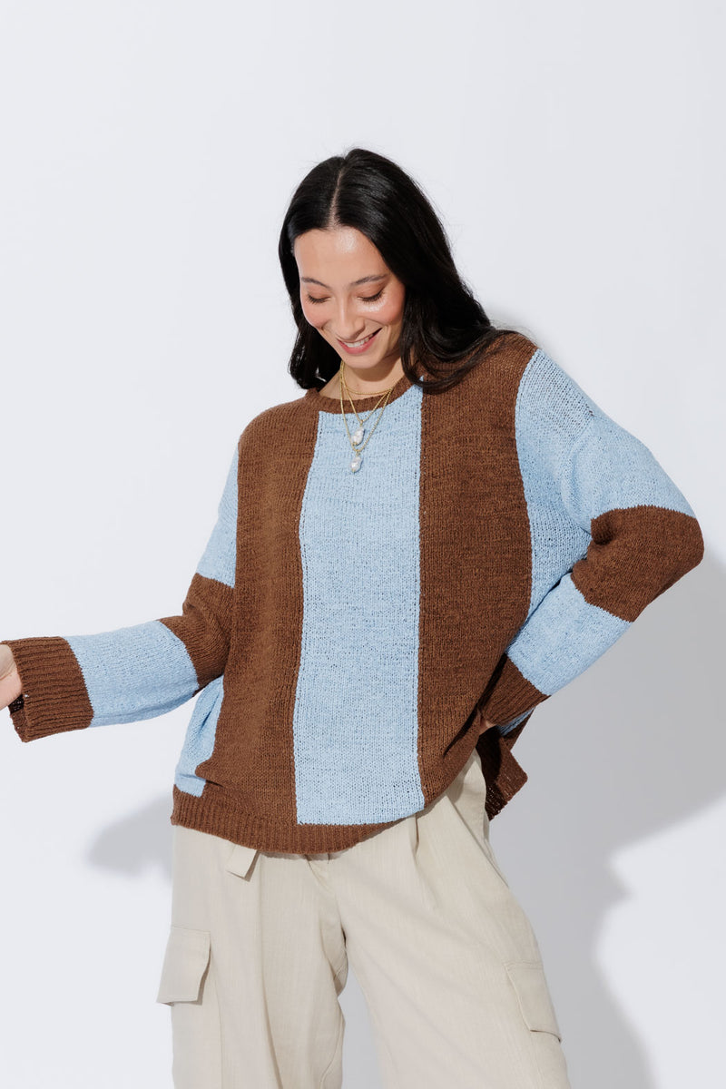 Brown/Blue Bold Stripe Knit Brown/Blue