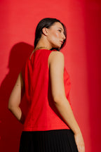 Red Crushed Satin Zip Front Vest