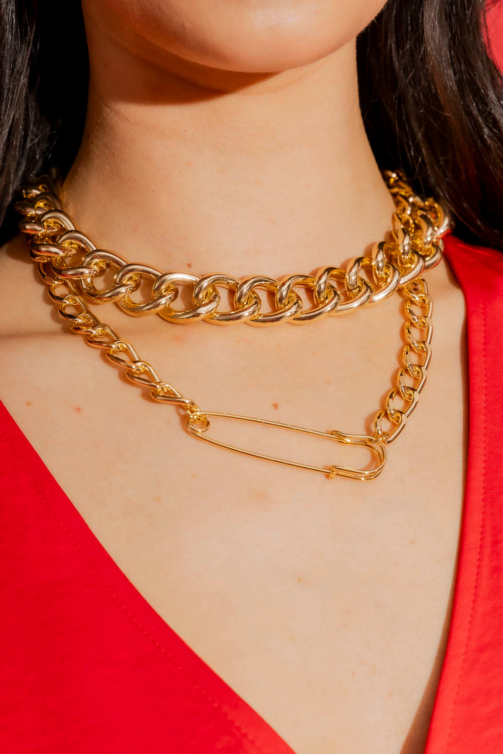Gold Safety Pin Necklace Gold O/S