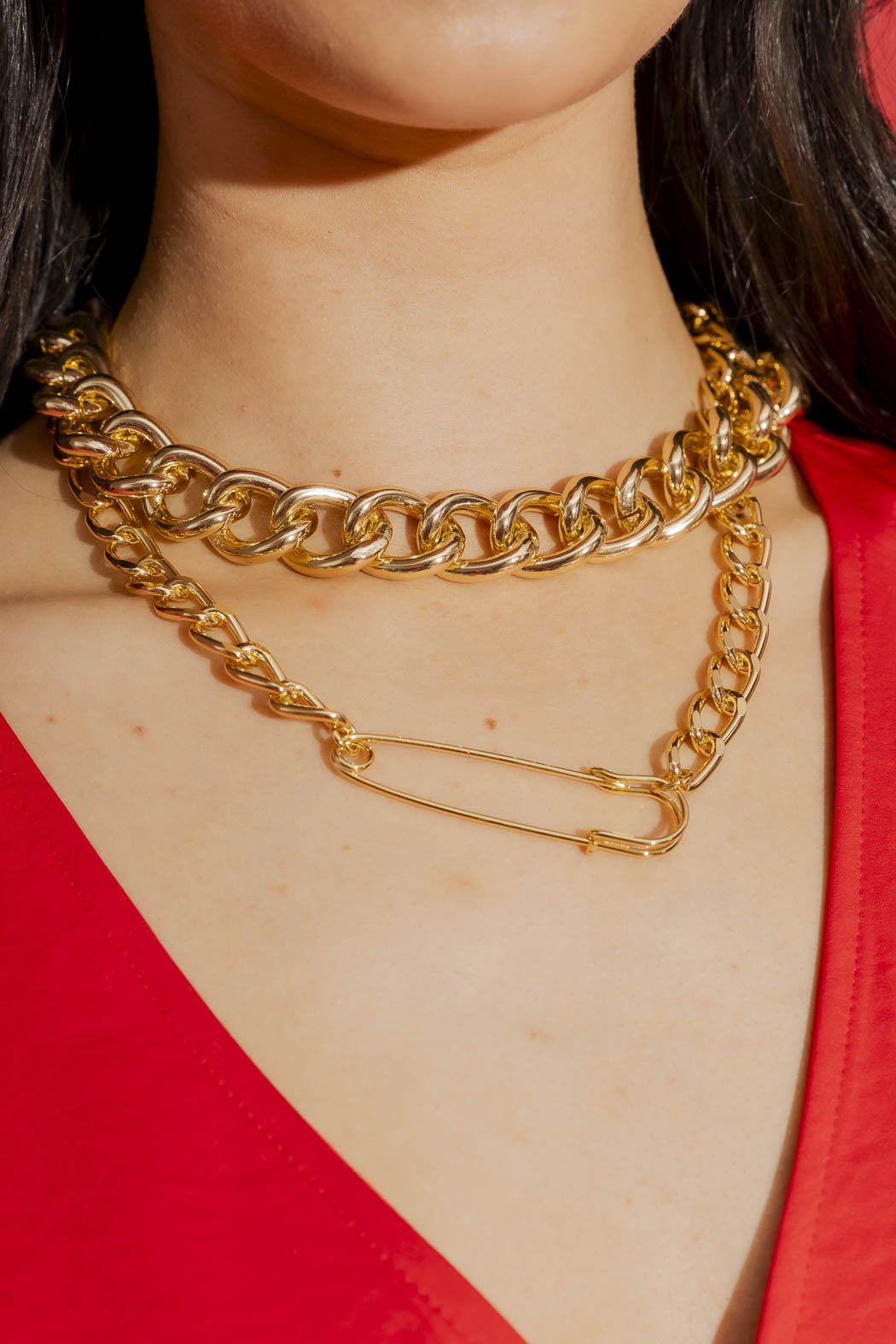 Gold Safety Pin Necklace Gold O/S