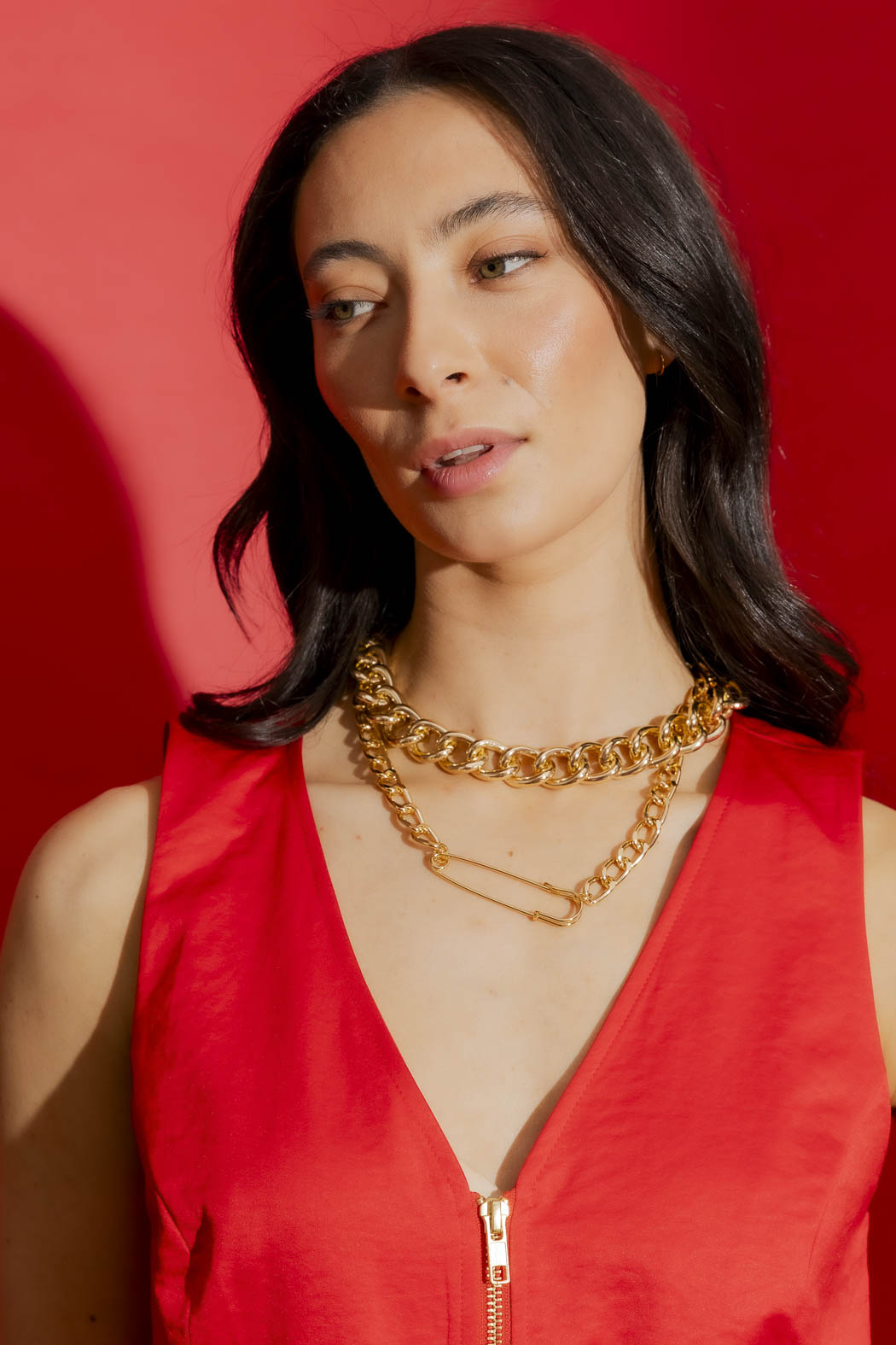 Gold Safety Pin Necklace Gold O/S