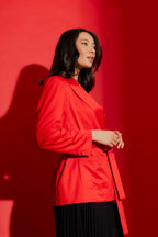 Red Crushed Satin Soft Belted Blazer