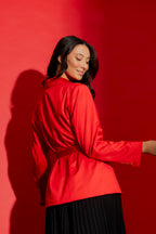 Red Crushed Satin Soft Belted Blazer