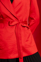 Red Crushed Satin Soft Belted Blazer