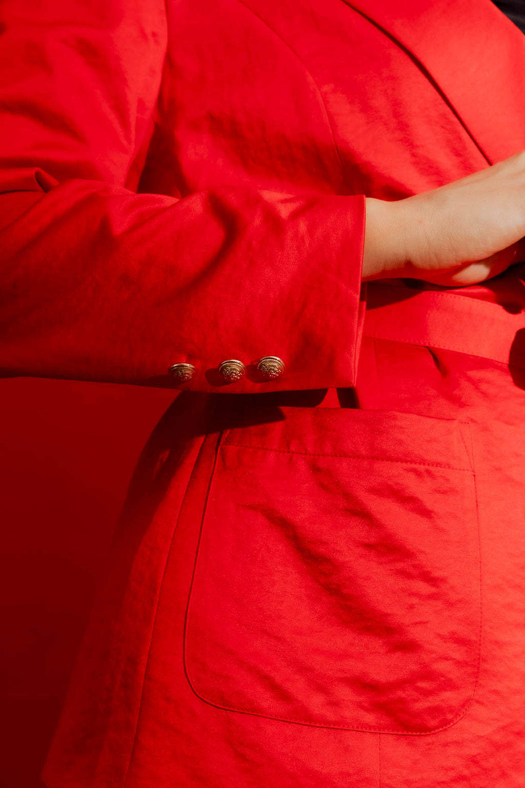Red Crushed Satin Soft Belted Blazer