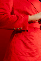 Red Crushed Satin Soft Belted Blazer