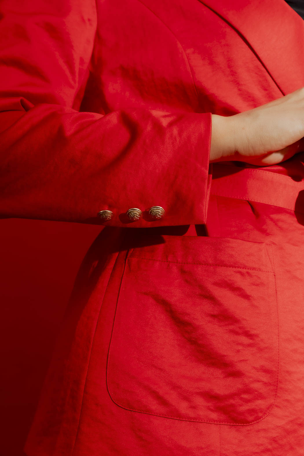 Red Crushed Satin Soft Belted Blazer