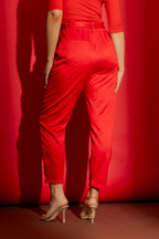 Red Crushed Satin Paperbag Pant