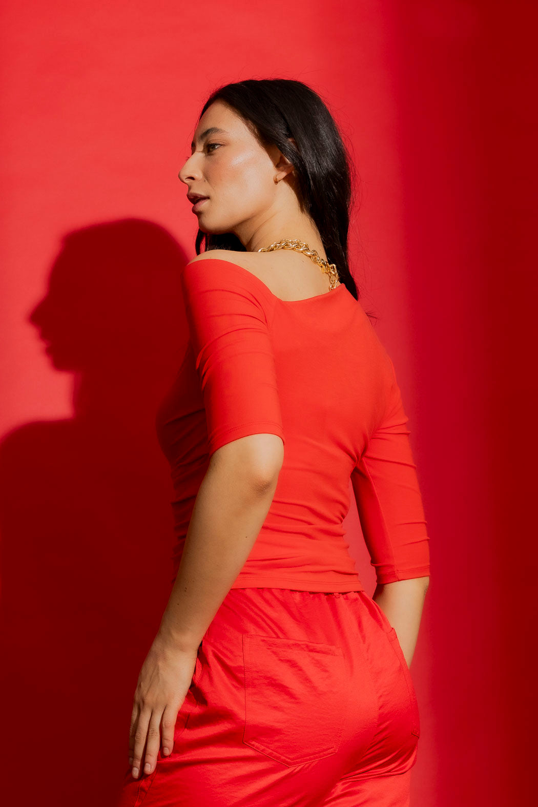 Red Tencel Drape Summer Top