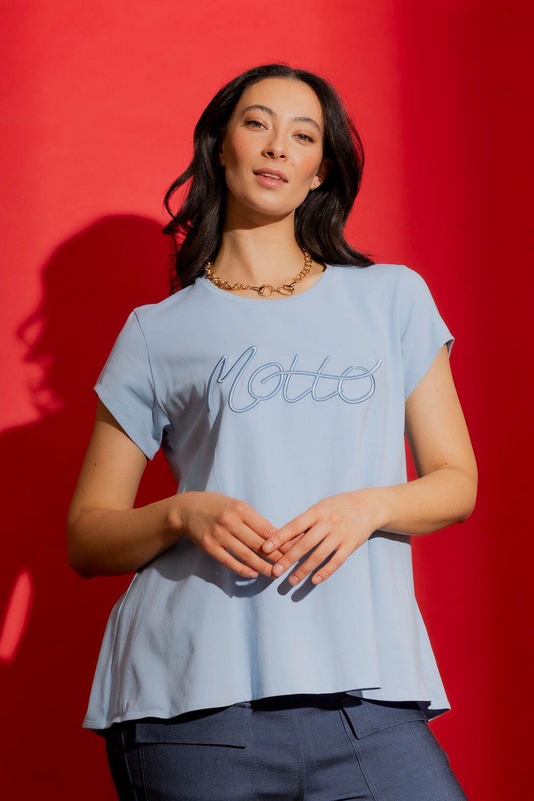 Blue Motto Embossed T-Shirt
