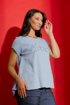 Blue Motto Embossed T-Shirt