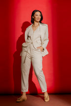 Bone Crushed Satin Paperbag Pant