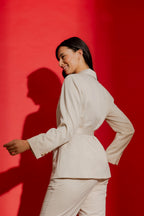 Bone Crushed Satin Soft Belted Blazer