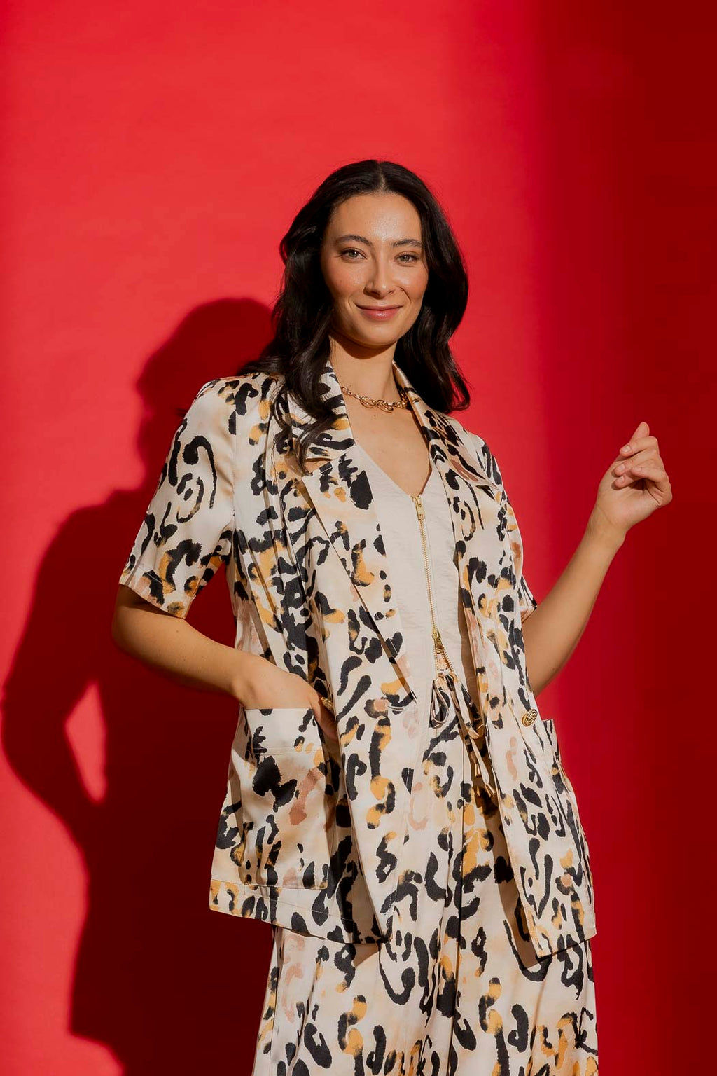 Beige Animal Silky Resort Trench Beige Animal