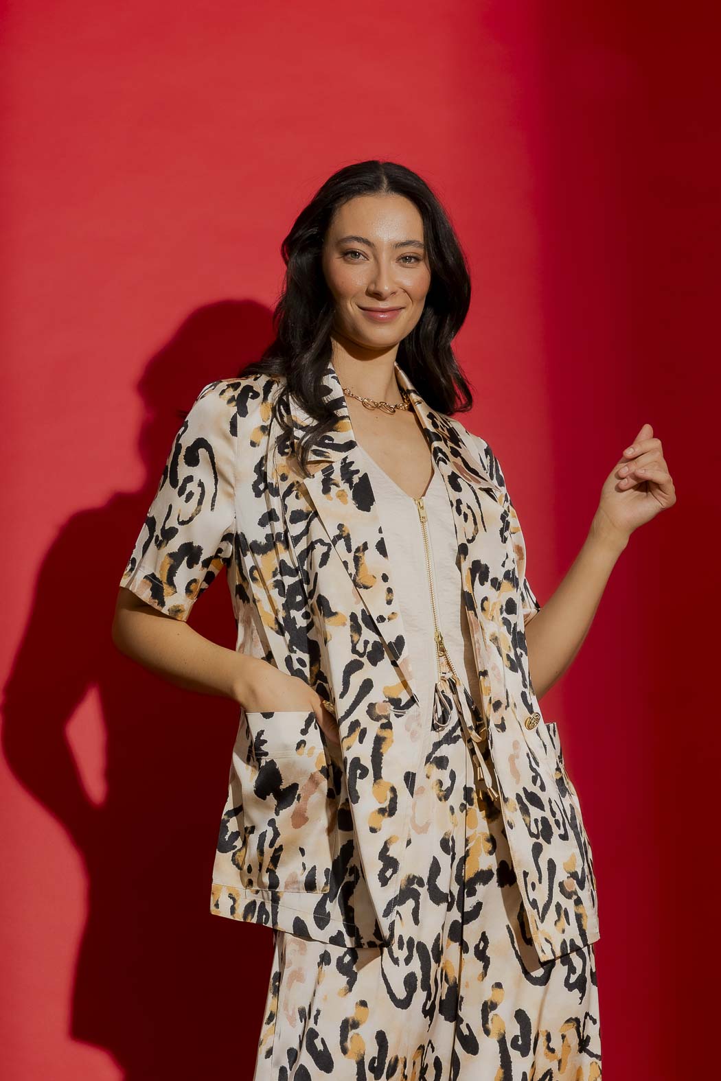 Beige Animal Silky Resort Trench Beige Animal