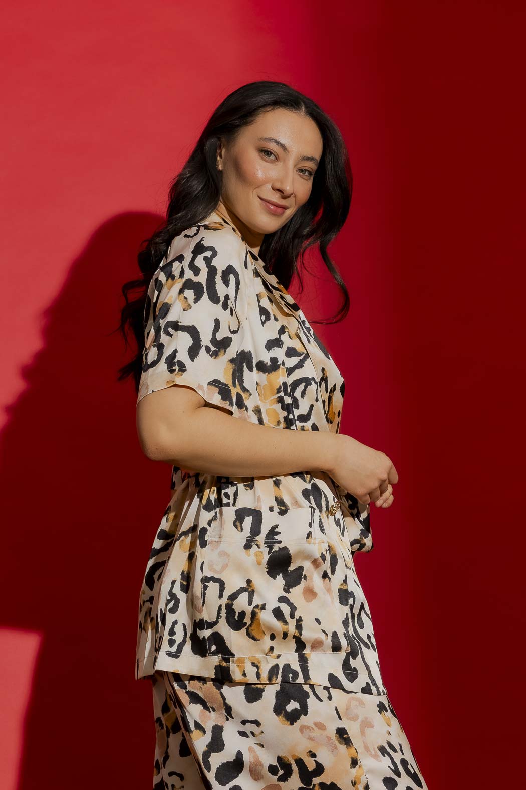 Beige Animal Silky Resort Trench Beige Animal