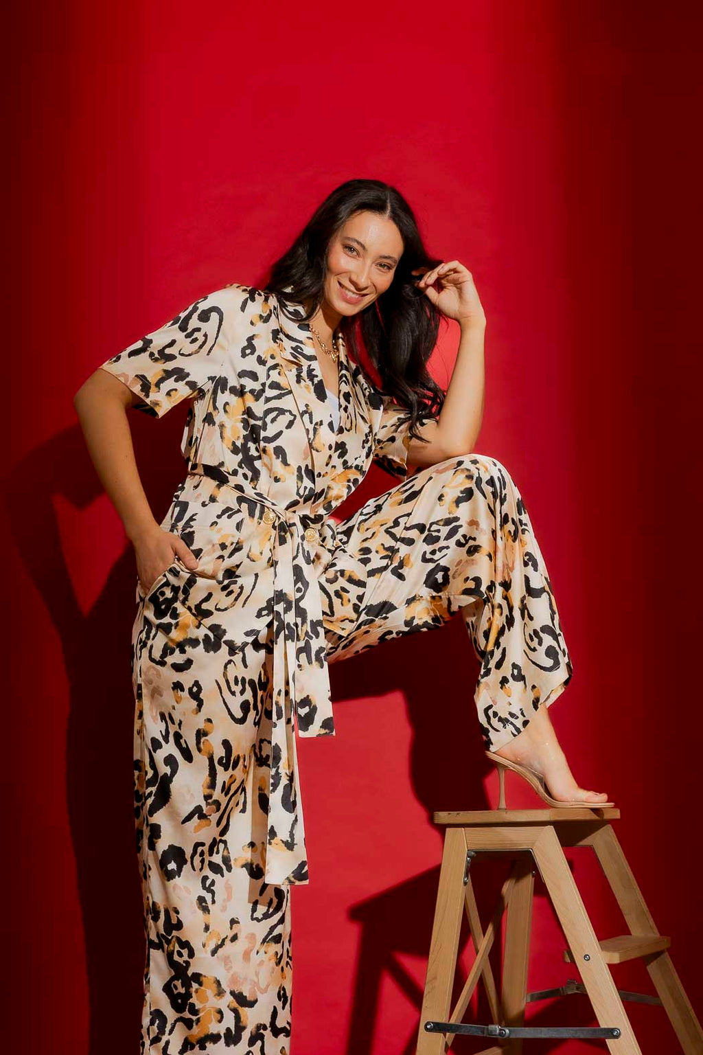 Beige Animal Silky Resort Trench Beige Animal