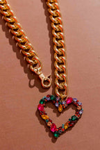 Gold Rhinestone Heart Necklace Gold O/S