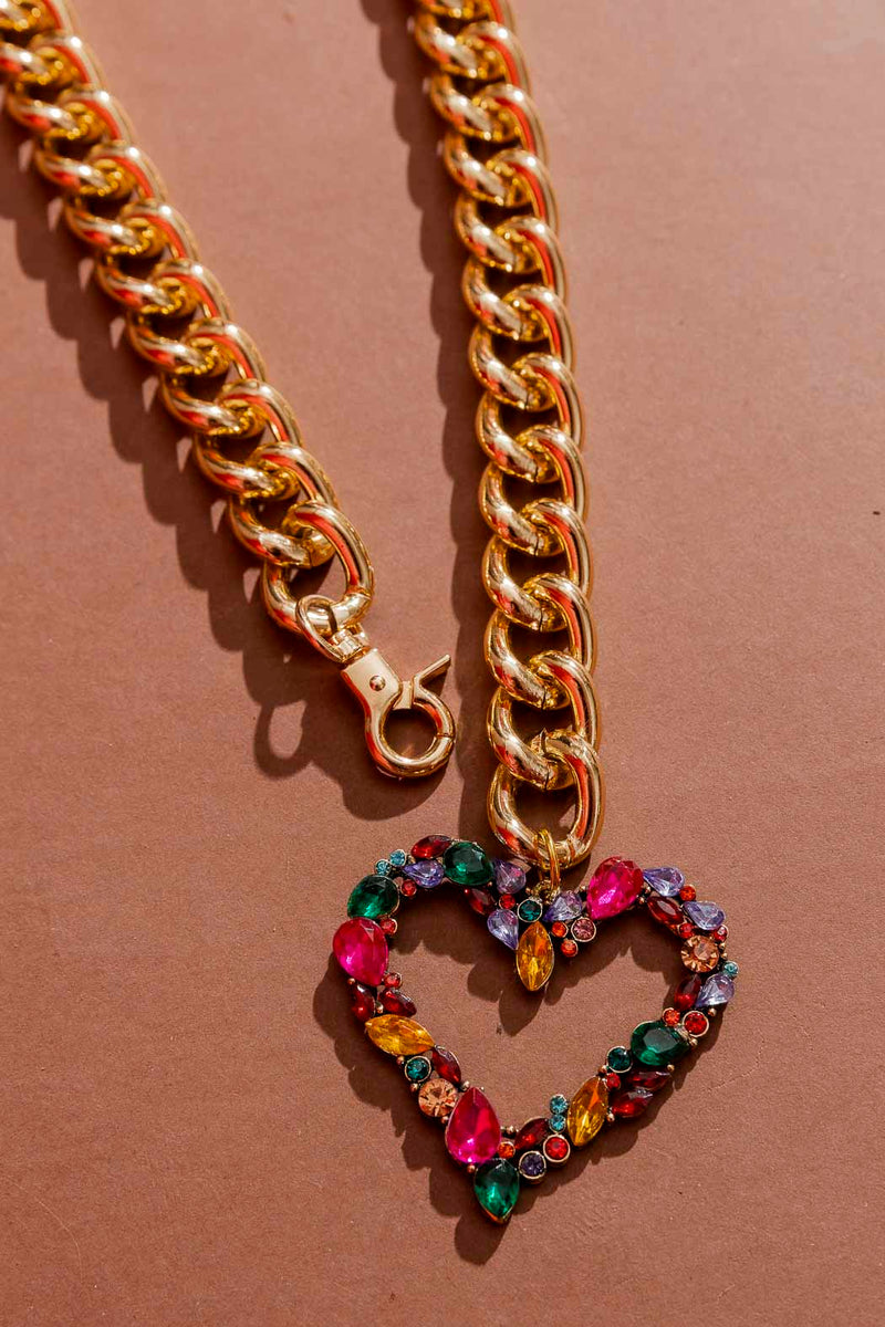 Gold Rhinestone Heart Necklace Gold O/S