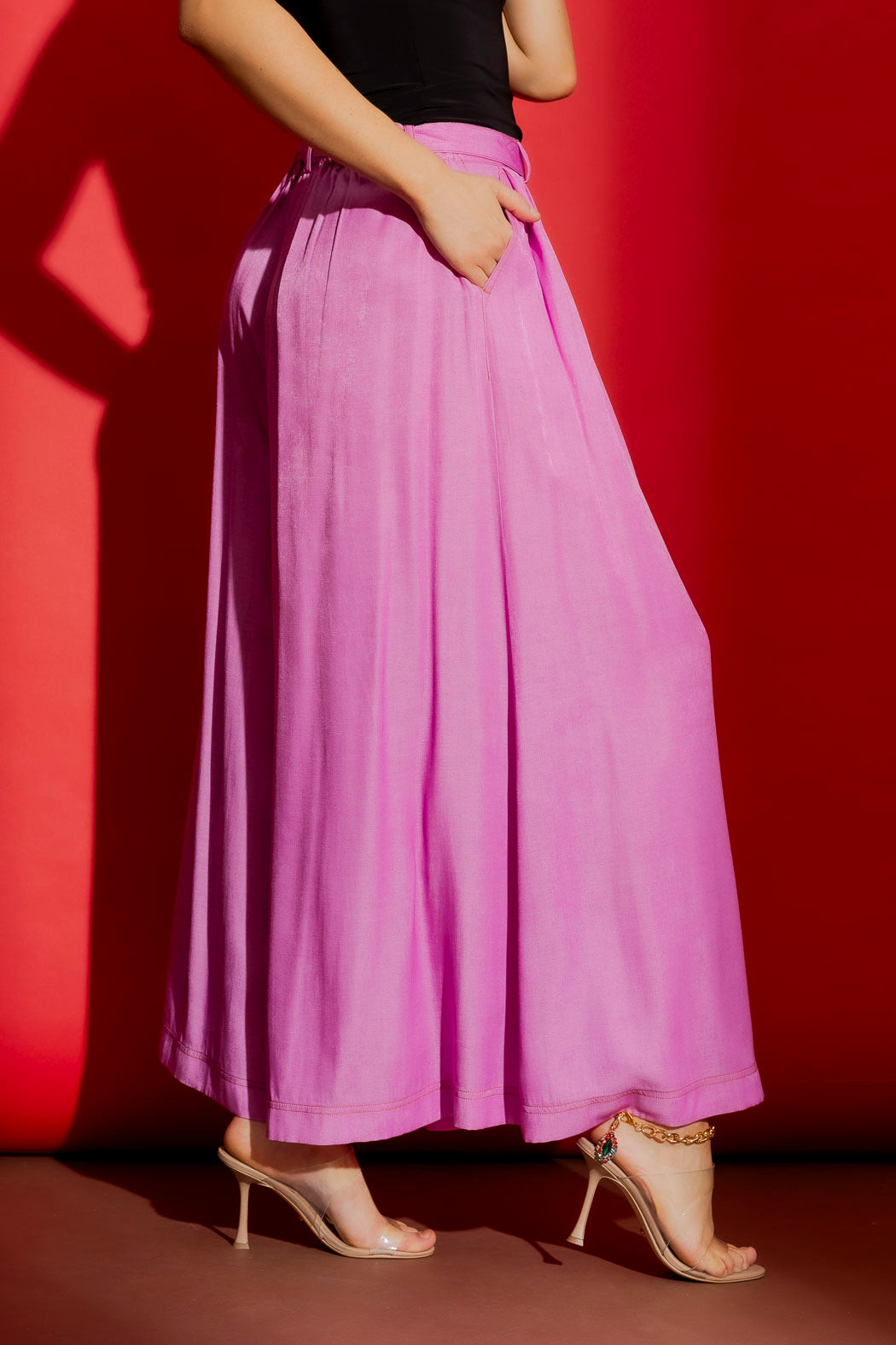 Pink Denim Wide Leg Culottes