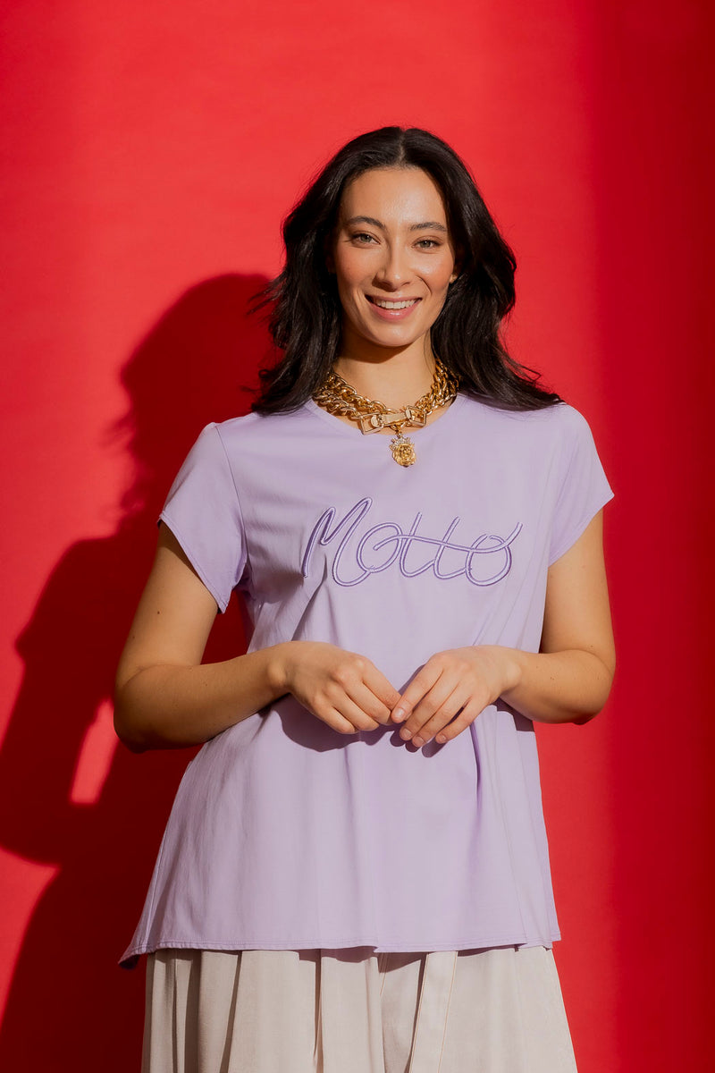 Lilac Motto Embroidered T-Shirt