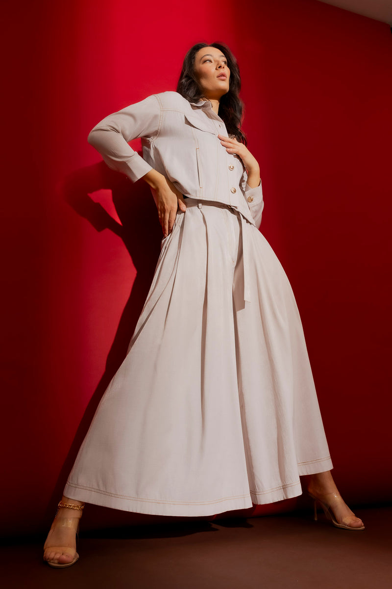 Oatmeal Denim Wide Leg Culottes