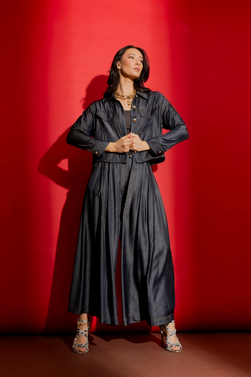 Dark Denim Wide Leg Culottes Dark Denim