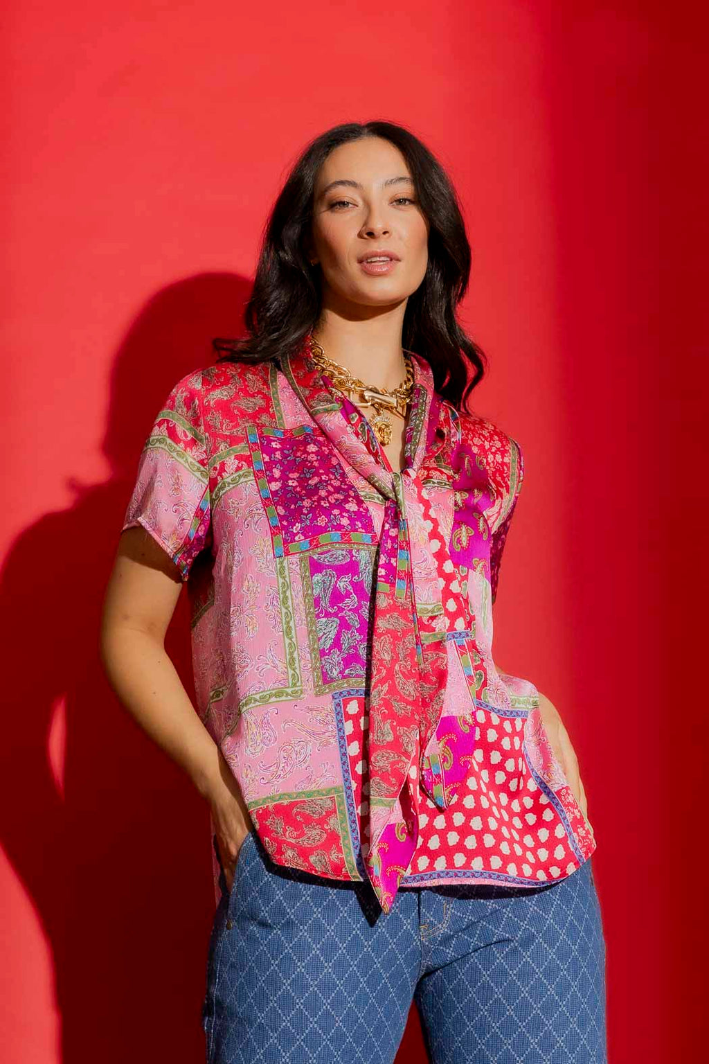 Pink Tie Collar Blogger Cap Top