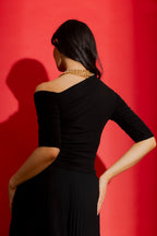 Black Tencel Drape Summer Top