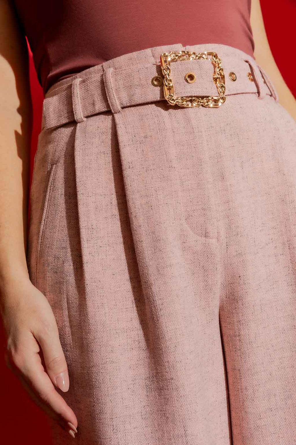 Pink Tweed Cleo Cuff Pant