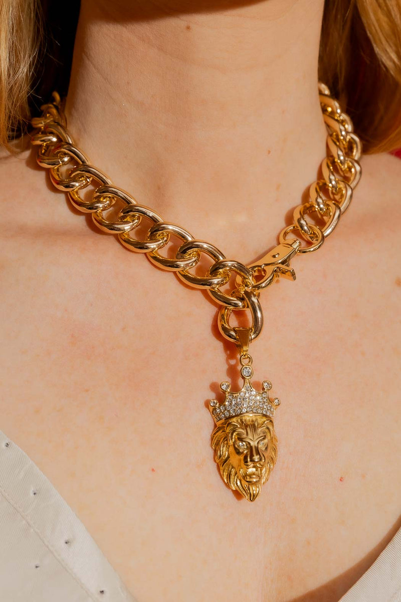 Gold Lion Necklace Gold O/S