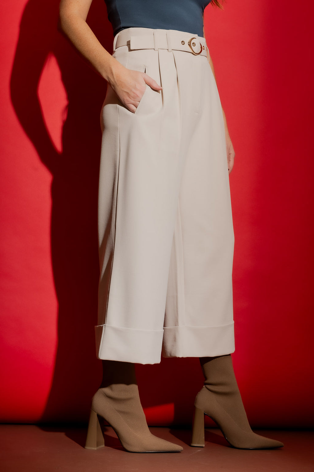 Beige Valencia Cleo Cuff Pant