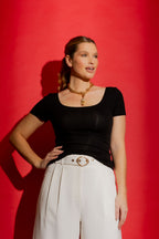 Black Tencel Essential Cap Sleeve Top