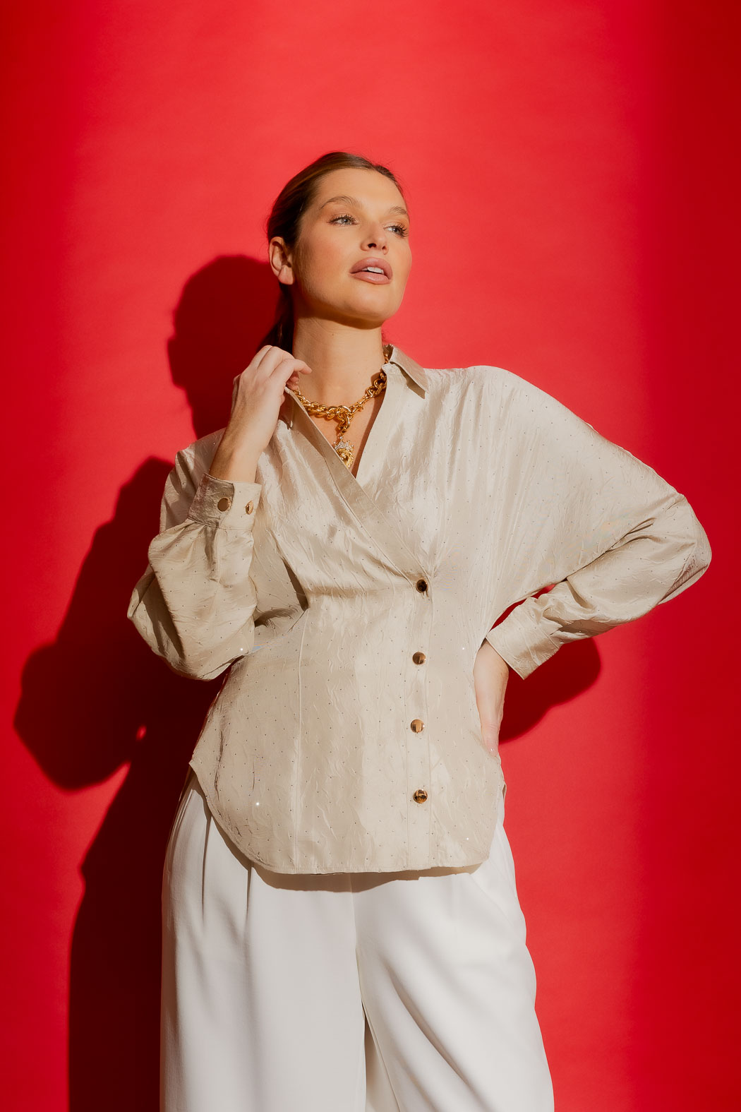 Milk Studded Wrap Shirt
