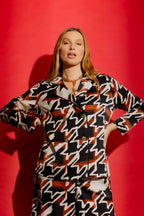 Tan/Black Silky Piped Shirt