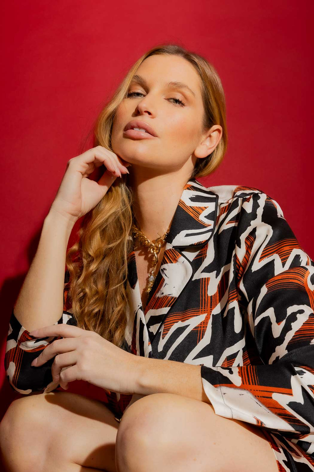 Tan/Black Silky Piped Shirt