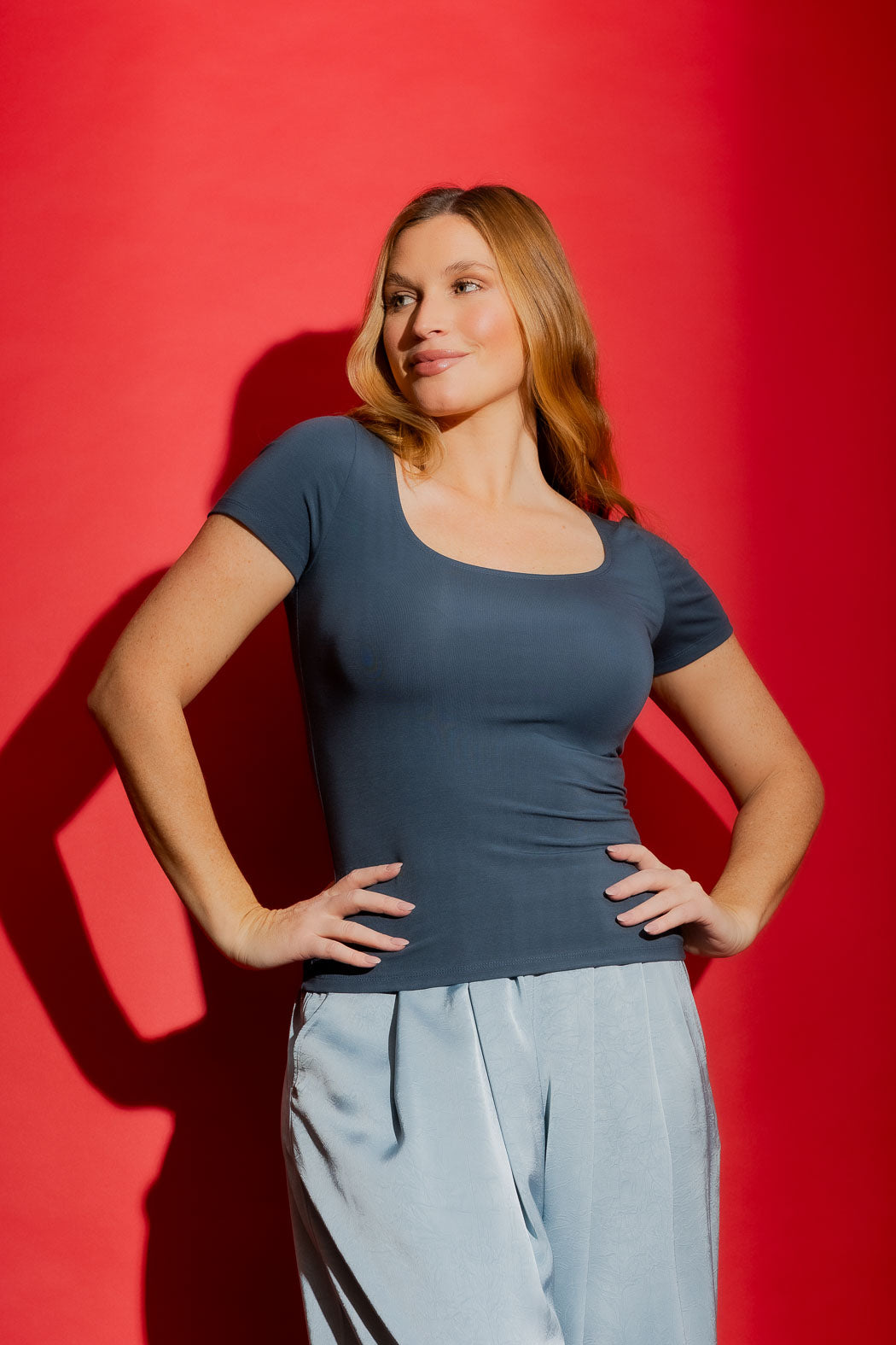 Dark Blue Tencel Essential Cap Sleeve Top Dark Blue