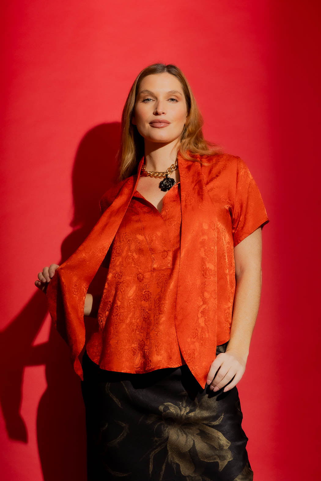 Rust Tie Collar Blogger Cap Top