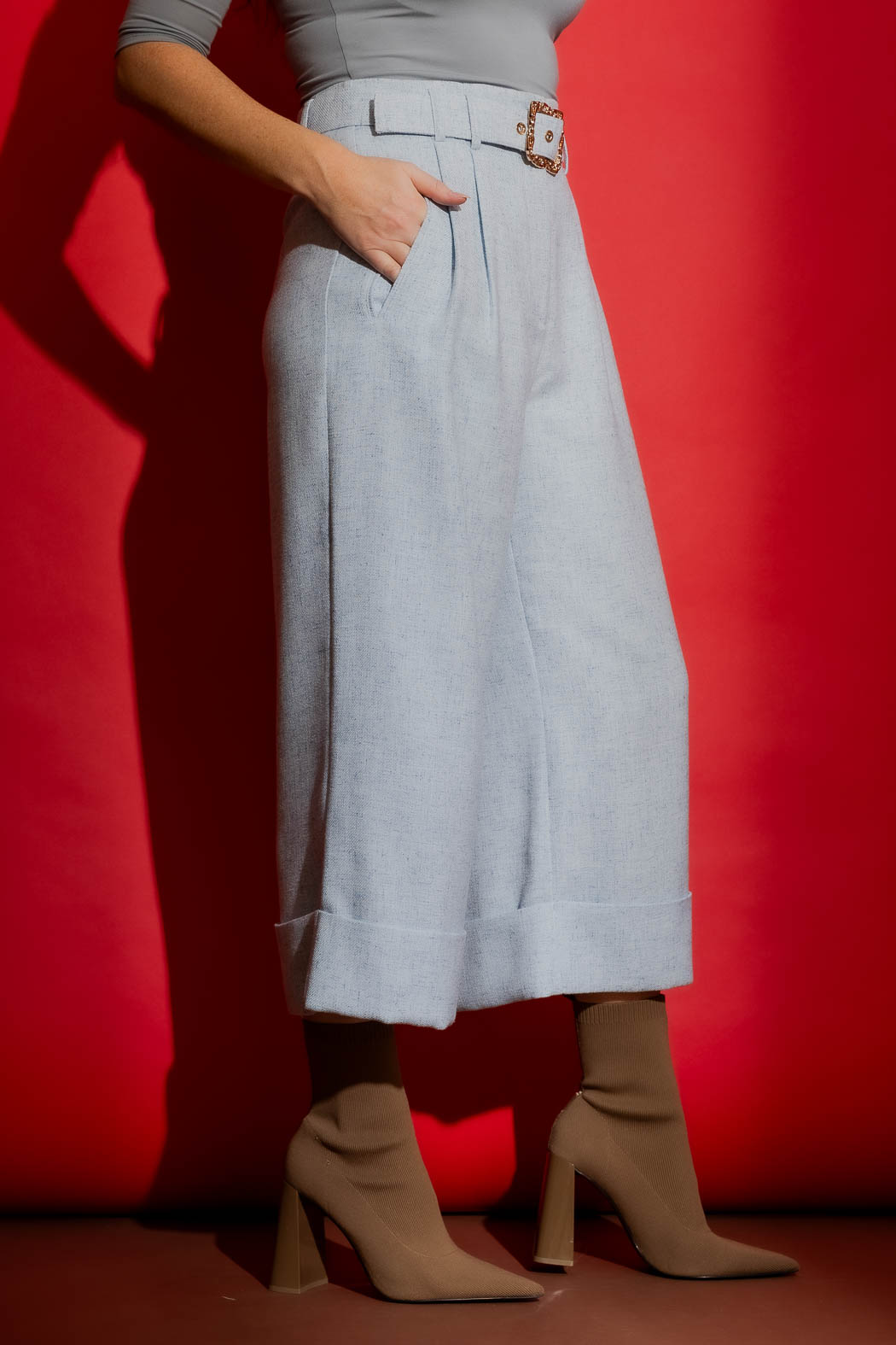 Blue Tweed Cleo Cuff Pant