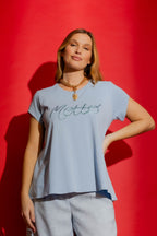 Blue Motto Embroidered T-Shirt