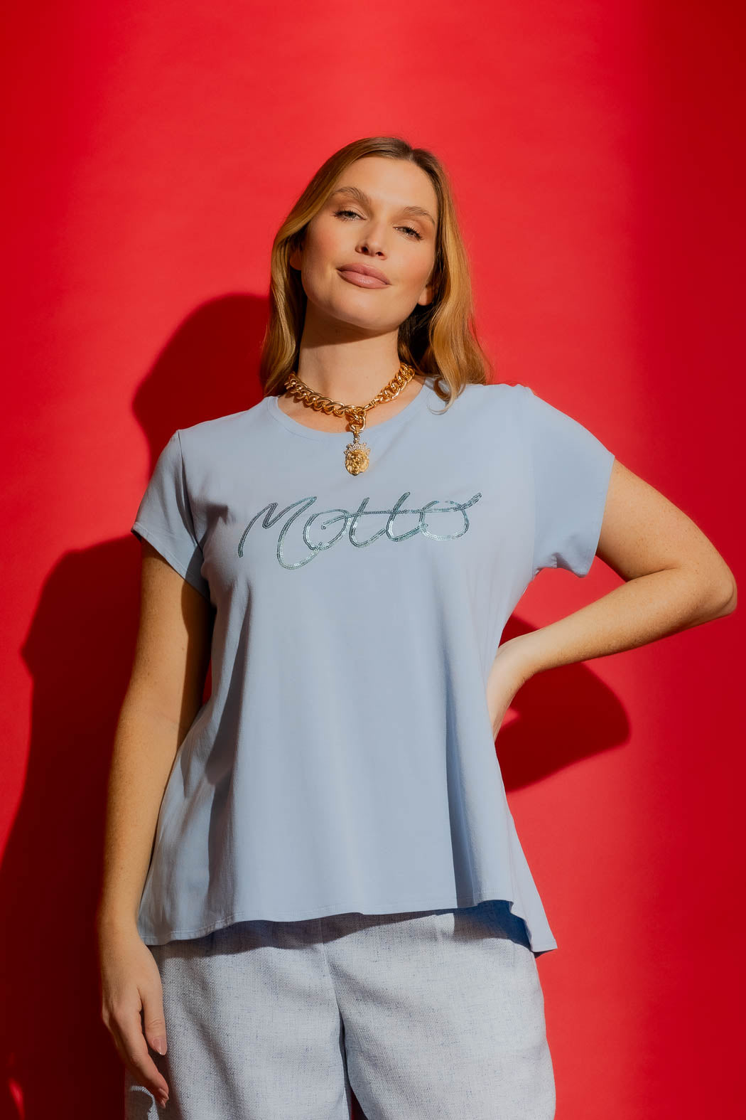 Blue Motto Embroidered T-Shirt