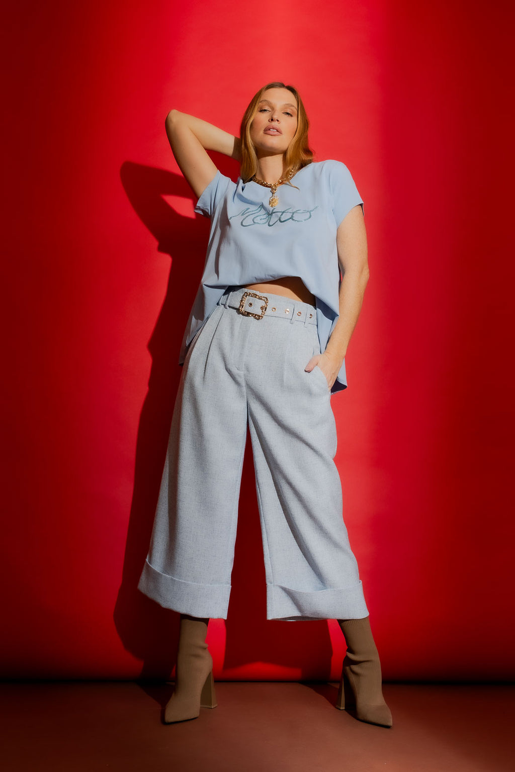 Blue Motto Embroidered T-Shirt