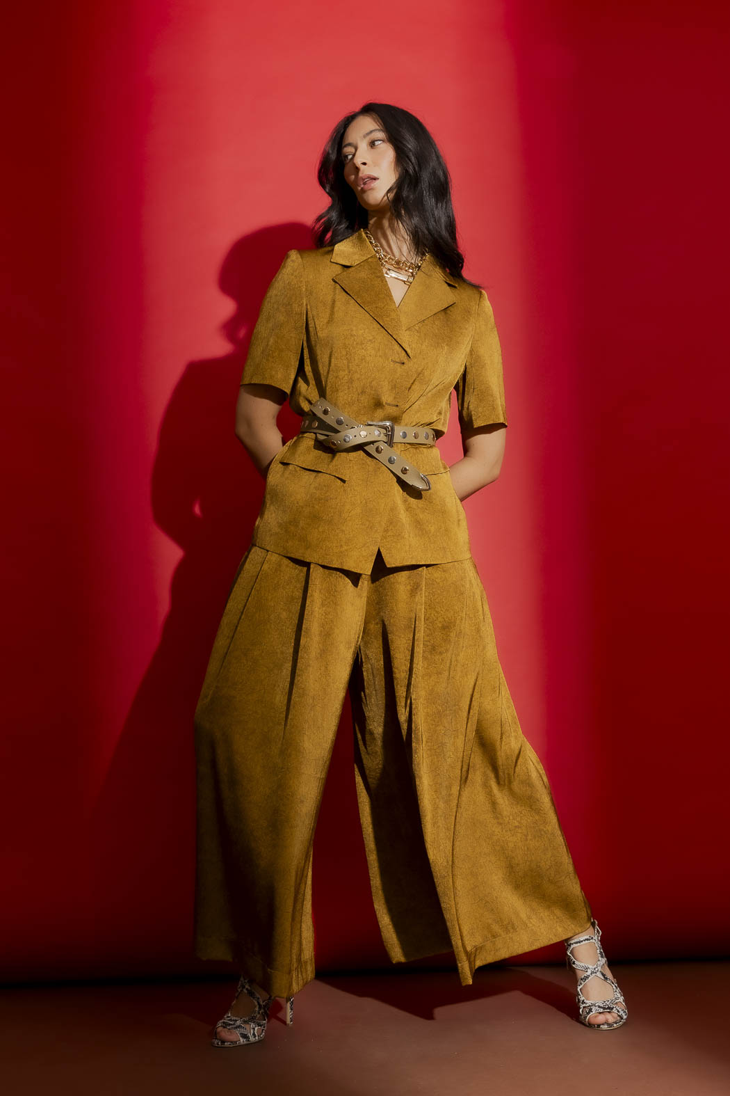 Gold Tailored Short Sleeved Blazer