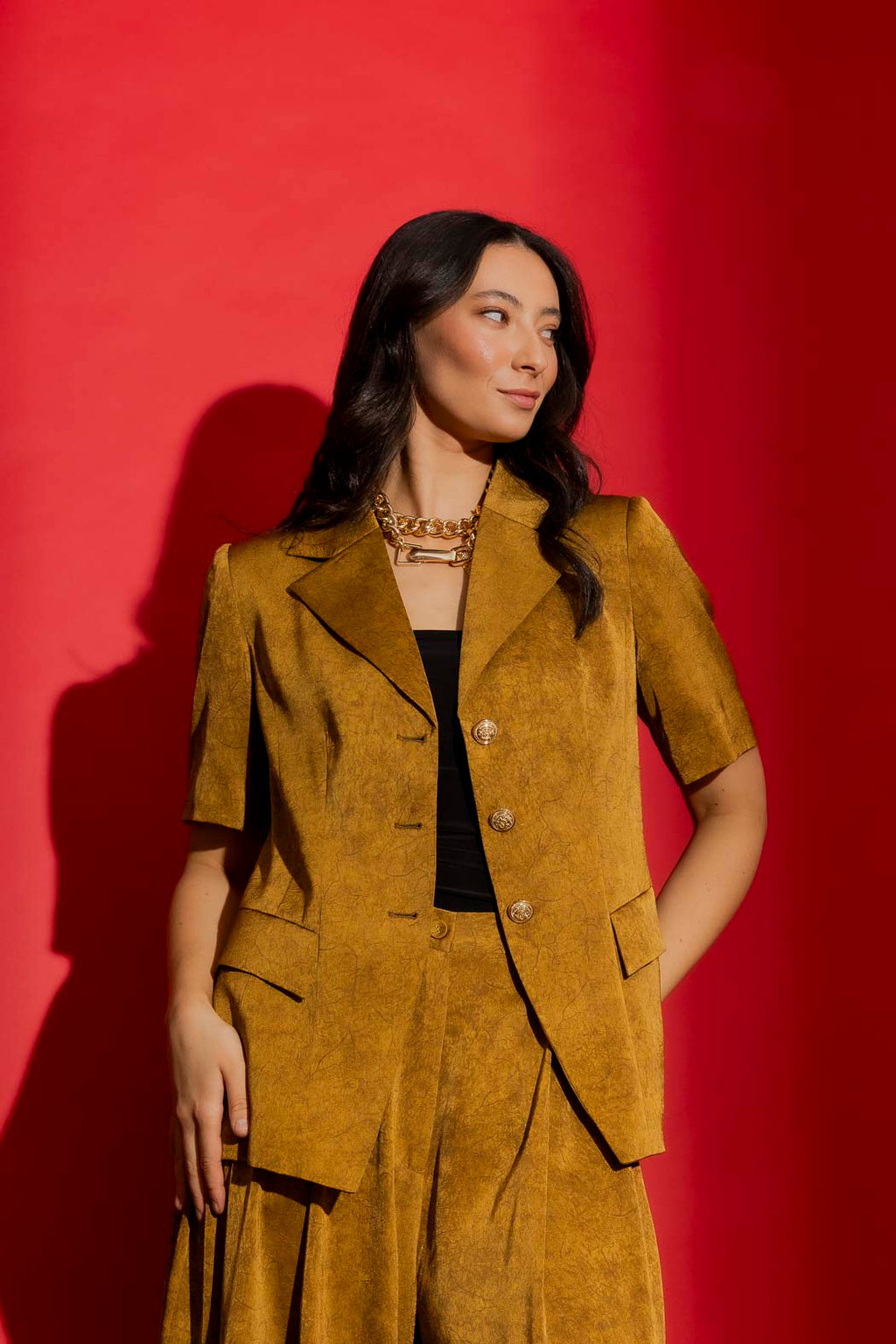 Gold Tailored Short Sleeved Blazer