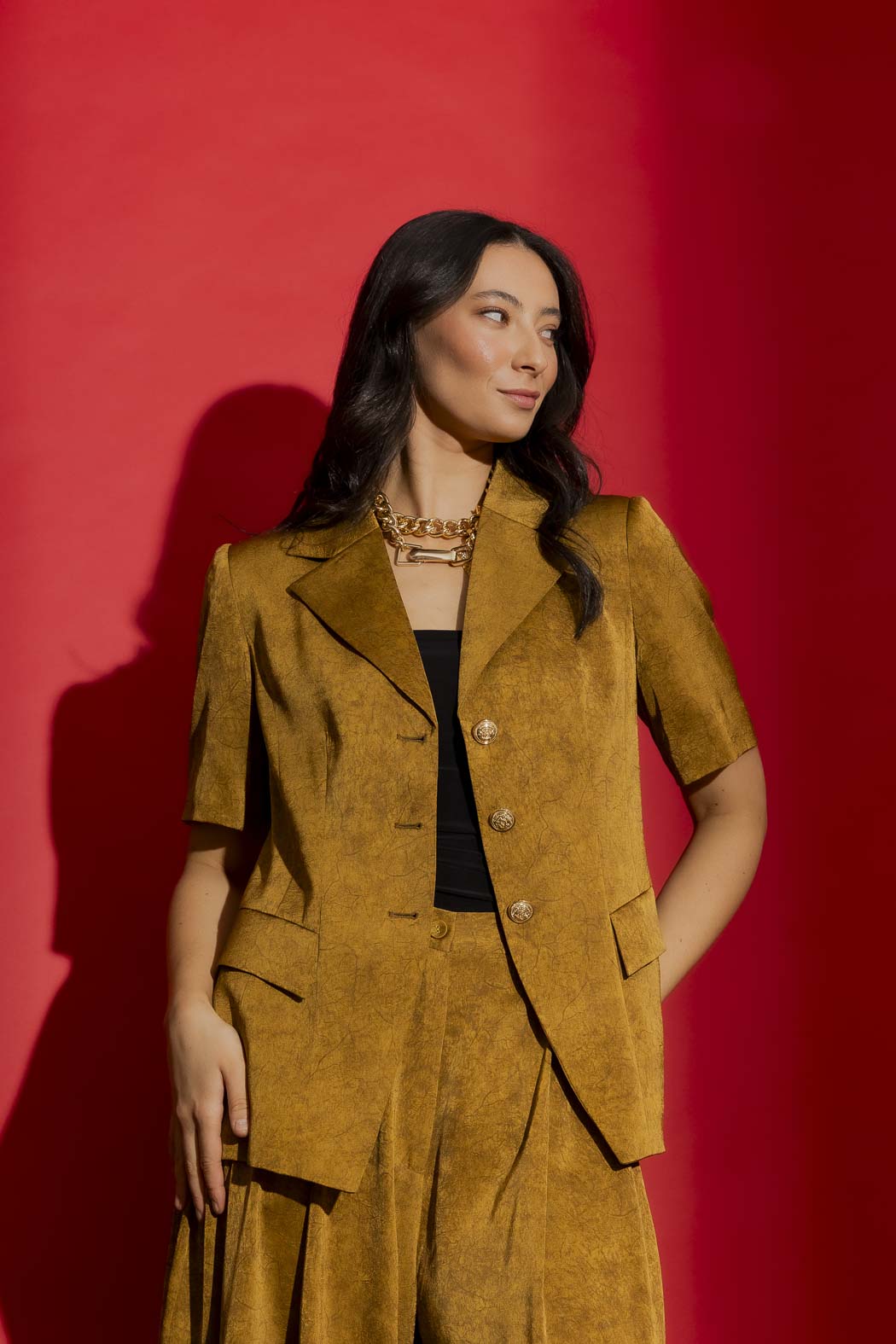 Gold Tailored Short Sleeved Blazer