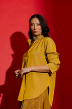 Gold Shot Pleat Collar Blogger Shirt