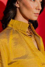Gold Shot Pleat Collar Blogger Shirt