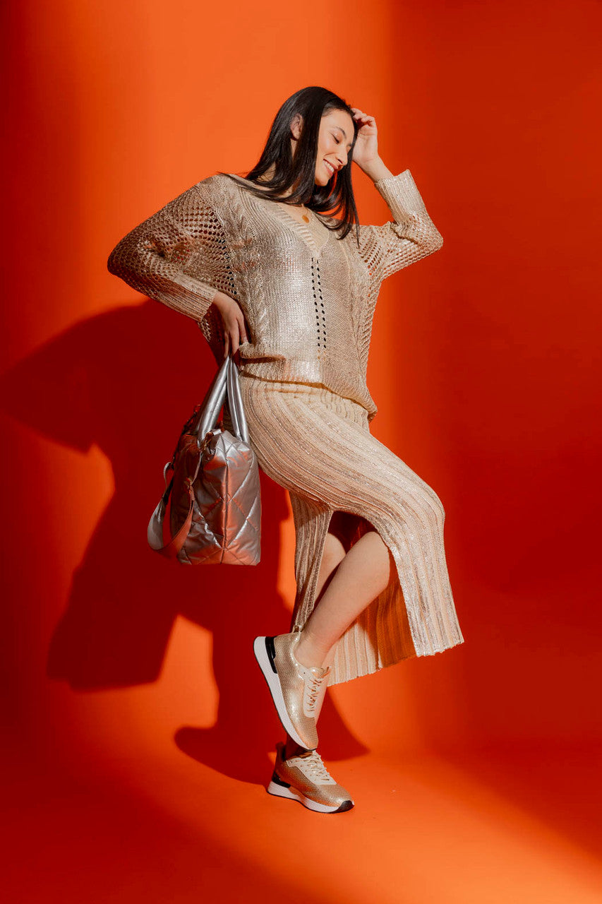 Oatmeal Foil Knit Skirt